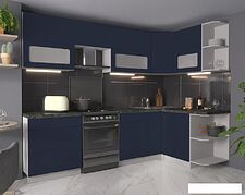 Готовая кухня Интерлиния Мила Матте 1.5x2.7 Б правая (индиго/индиго глянец/кастилло темный)