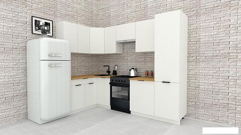 Готовая кухня ВерсоМебель Эко-2 1.4x2.7 левая (белый фасадный/ст.золотистый дуб)