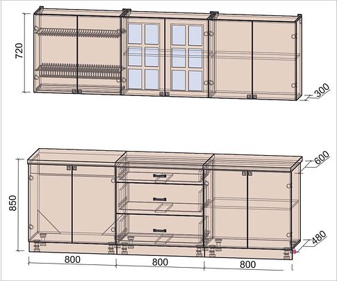 Готовая кухня Интерлиния Мила Деко 2.4Б (черный/белый/дуб бунратти)
