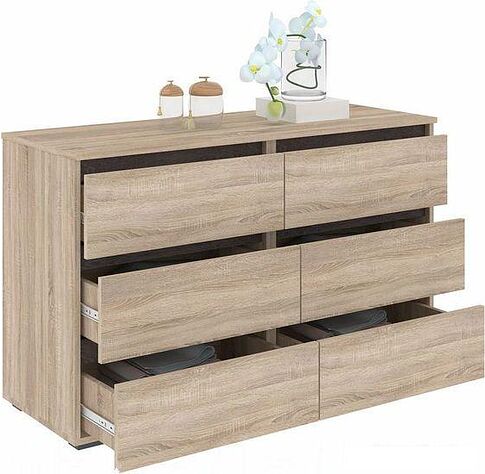 Комод Кортекс-мебель Бари 120 6ш (дуб сонома/дуб сонома/береза)