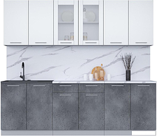 Готовая кухня Интерлиния Мила 24 (белый платинум/бетон портленд/белый гранит)
