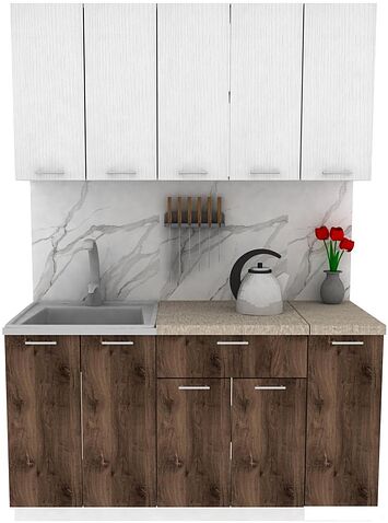 Готовая кухня ЭлиГард Lion 1.5 (белый структурный/дуб нокс/малага)