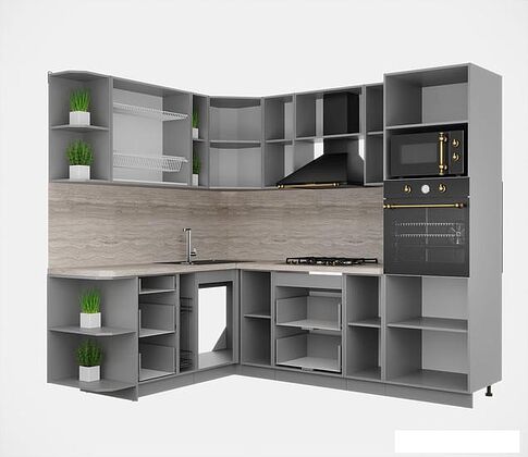 Готовая кухня Интерлиния Мила Деко 1.88x2.4 левая (слоновая кость/слоновая кость/кастилло темный)