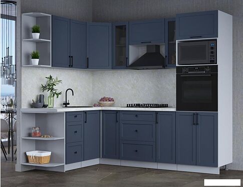 Готовая кухня Интерлиния Тренд 1.68x2.4 ВТ левая (индиго/индиго/опал светлый)