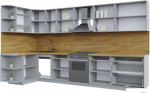Готовая кухня Интерлиния Берес 1.5x3.6 левая (дуб снежный/дуб королевский/серый каспий)