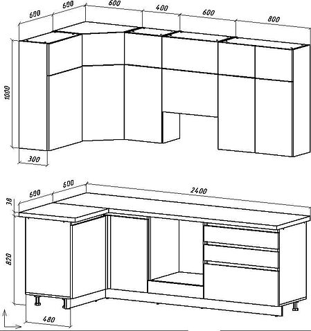 Готовая кухня ВерсоМебель Эко Премиум 1.2x2.4 левая (кашемир/ст. тунис)