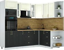 Готовая кухня Интерлиния Мила Шато 1.68x2.4 ВТ PR (белый/черный/дуб бунратти)