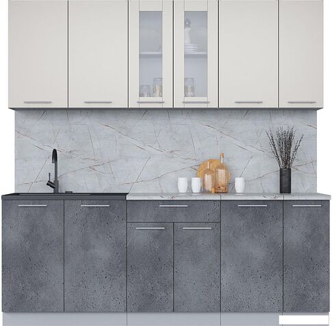 Готовая кухня Интерлиния Мила 21 (персидский жемчуг/бетон портленд/серый каспий)