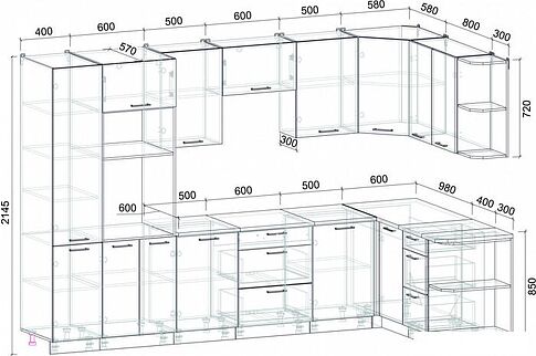Готовая кухня Интерлиния Мила Лайт 1.68x3.2 правая (белый платинум/бетон портленд/белый гранит)