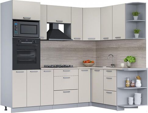 Готовая кухня Интерлиния Мила Лайт 1.68x2.4 правая (персидский жемчуг/перс. жемчуг/травертин серый)