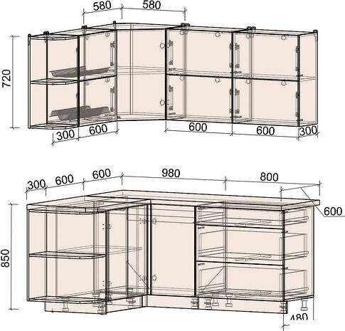 Кухонный модуль Интерлиния Мила Матте 1.5x1.8 А (керамика/керамика/опал светлый)