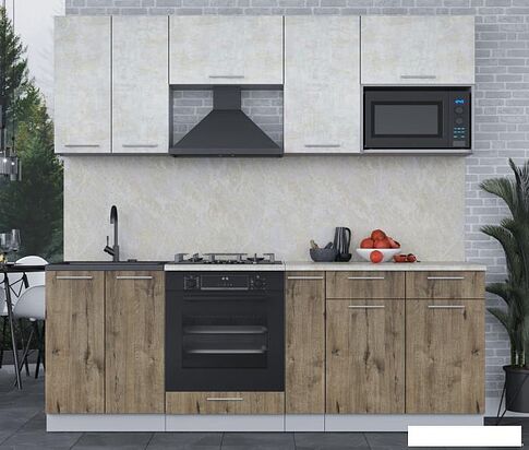 Готовая кухня Интерлиния Мила 2.2 ВТ (бетон лайт/дуб веллингтон/опал светлый)