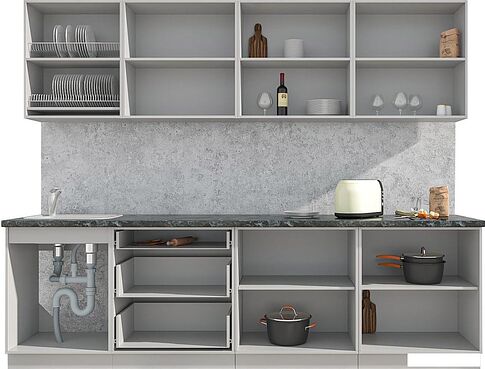 Кухонный модуль Интерлиния Мила Матте 2.7 А (белый/черный/дуб бунратти)