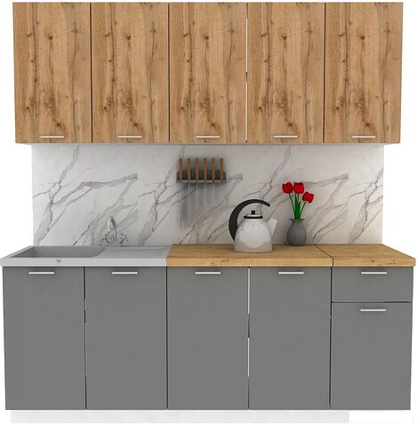 Готовая кухня ЭлиГард Lion 2.0 (дуб натуральный/дымчатый алмаз/дуб бунратти)