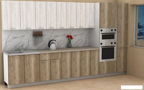 Готовая кухня ЭлиГард Lion 3.6 (сосна каньон/дуб каньон/малага)