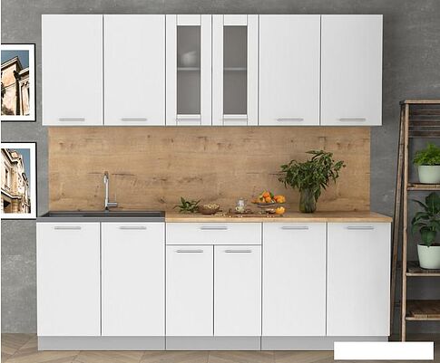 Готовая кухня Интерлиния Мила 22 (белый платинум/белый платинум глянец/дуб бунратти)