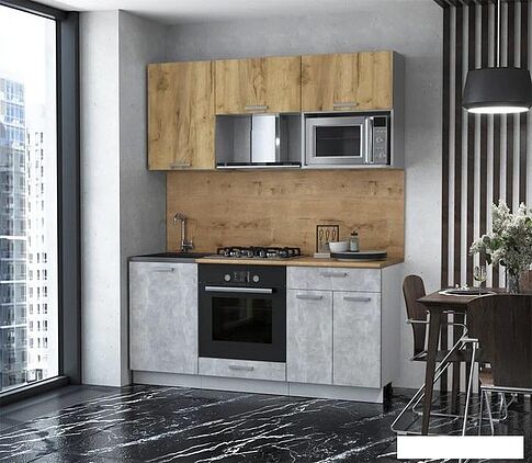 Готовая кухня Интерлиния Мила Лайт 1.7 ВТ (дуб золотой/бетон/дуб бунратти)