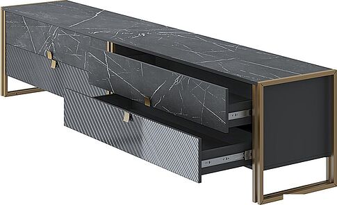 Тумба Involux ТВ Неаполь 6162 (черный мрамор/графит/черный глянец/металл золото)
