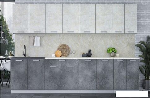Готовая кухня Интерлиния Мила Лайт 3.0 (бетон лайт/бетон портленд/опал светлый)