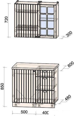 Готовая кухня Интерлиния Берес 0.9А (дуб лазурный/дуб лазурный/дуб бунратти)
