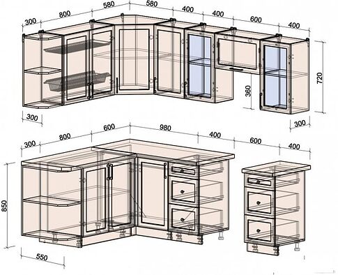 Готовая кухня Интерлиния Тренд 1.7x2.4 левая (луна/луна/бискайская сосна)