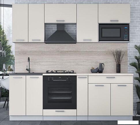 Готовая кухня Интерлиния Мила Лайт 2.2 ВТ (персидский жемчуг/персидский жемчуг/травертин серый)