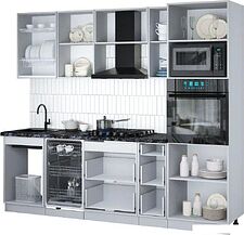 Готовая кухня Интерлиния Мила Gloss 2.45-ПМ3 (пепел/пепел/дуб бунратти)