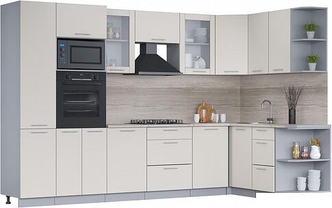 Готовая кухня Интерлиния Мила 1.68x3.2 правая (персидский жемчуг/персидский жемчуг/травертин серый)