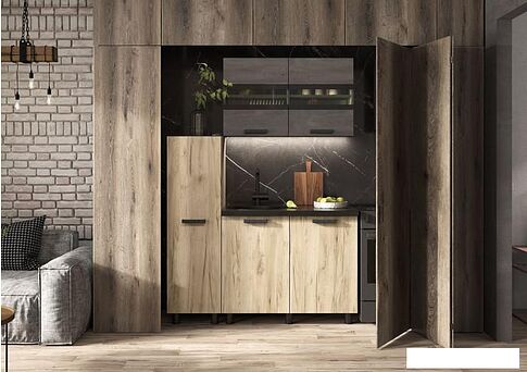 Готовая кухня Стендмебель Эдинбург 1.4 с пеналом (железный камень/дуб крафт серый)