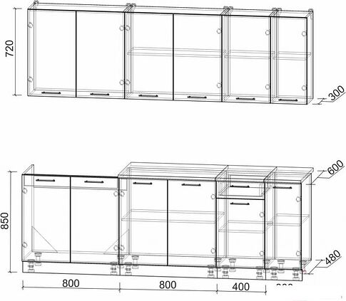 Кухня Интерлиния Мила Лайт 2.3 (ясень светлый/ясень темный)