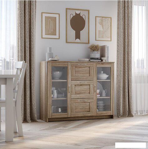 Тумба Mio Tesoro Сириус 2 двери со стеклом и 4 ящика 117x123 2.02.03.400.3 (дуб сонома)