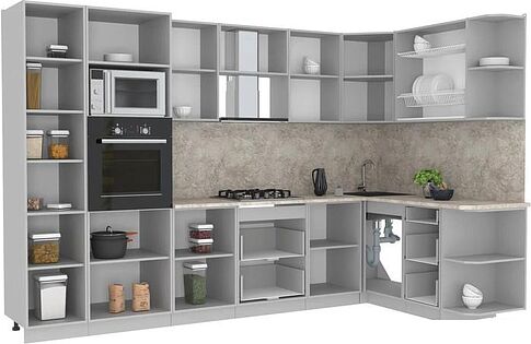 Готовая кухня Интерлиния Мила Лайт 1.68x3.2 правая (вудлайн кремовый/вудлайн кремовый/малага)