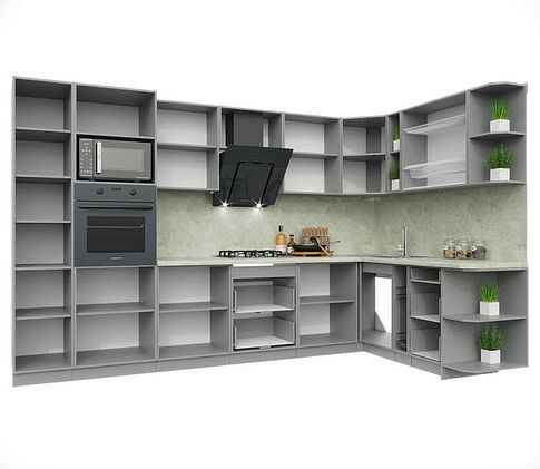 Готовая кухня Интерлиния Мила Пластик 1.88x3.4 правая (мрамор/белый глянец/кастилло темный)