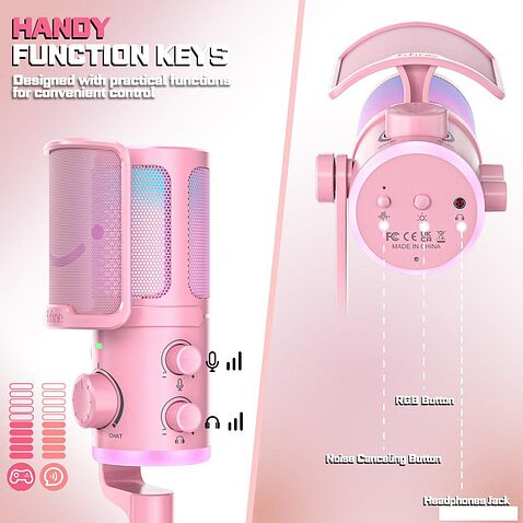 Проводной микрофон FIFINE AM6 (розовый)