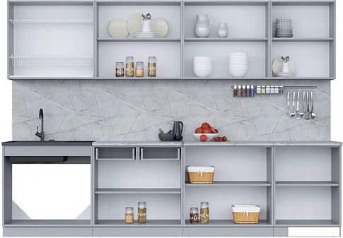 Готовая кухня Интерлиния Мила 30 (белый платинум/бетон портленд/белый гранит)