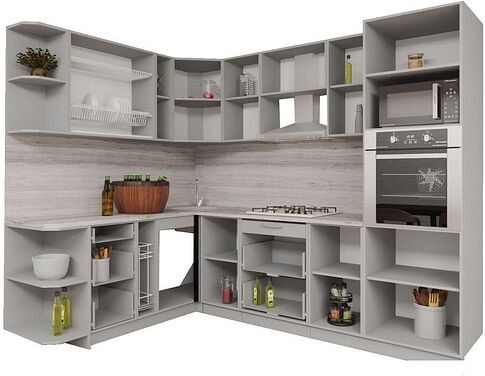 Готовая кухня Интерлиния Мила Gloss 1.88x2.8 левая (белый софт/белый софт/травертин серый)