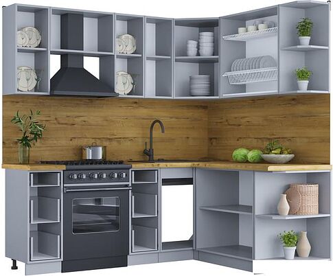 Готовая кухня Интерлиния Мила Шато 1.7x2.1 правая (пепел/пепел/опал светлый)