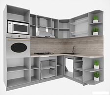 Готовая кухня Интерлиния Мила Деко 1.68x2.4 правая (луна/луна/травертин серый)