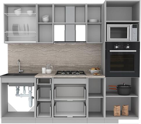 Готовая кухня Интерлиния Мила Лайт 2.4 ВТ (бетон лайт/антрацит/опал светлый)