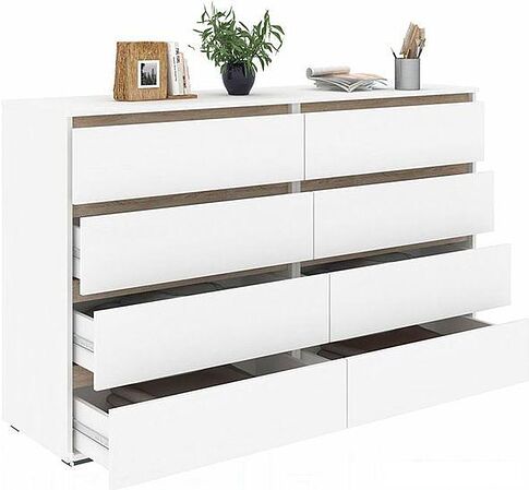 Комод Кортекс-мебель Бари 160 8ш (белый/белый/дуб сонома)