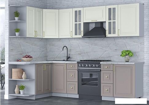 Готовая кухня Интерлиния Мила Шато 1.5x2.7 левая (белый/луна/серый каспий)