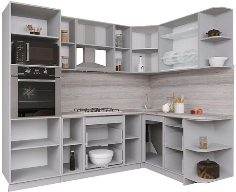 Готовая кухня Интерлиния Мила Gloss 1.68x2.4 правая (серый софт/серый софт/травертин серый)