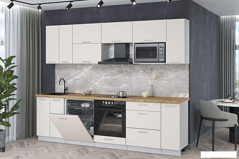 Готовая кухня Интерлиния Мила Лайт 2.7-ПМ2 (персидский жемчуг/персидский жемчуг/дуб бунратти)