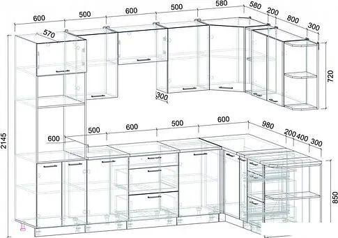 Готовая кухня Интерлиния Мила Лайт 1.88x2.8 правая (бетон потленд/бетон портленд/дуб бунратти)
