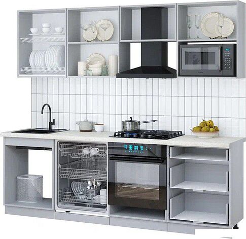 Готовая кухня Интерлиния Мила Gloss 2.4-ПМ2 (пепел/пепел/дуб бунратти)