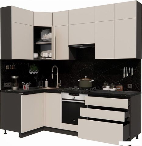 Готовая кухня ВерсоМебель Эко Премиум 1.2x2.4 левая (кашемир/ст. тунис)