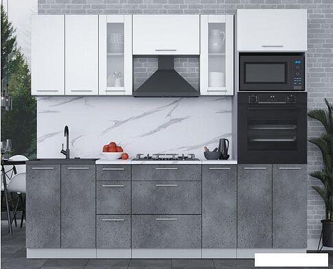 Готовая кухня Интерлиния Мила 2.4 ВТ (белый платинум/бетон портленд/белый гранит)