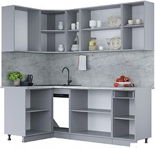 Готовая кухня Интерлиния Мила Лайт 1.2x2.1 (дуб веллингтон/дуб веллингтон/травертин серый)