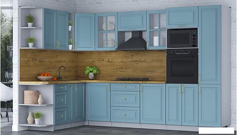 Готовая кухня Интерлиния Мила Шато 1.88x3.2 ВТ левая (океан/океан/дуб бунратти)