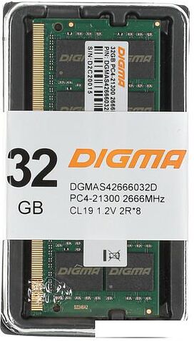 Оперативная память Digma 32ГБ DDR4 SODIMM 2666 МГц DGMAS42666032D